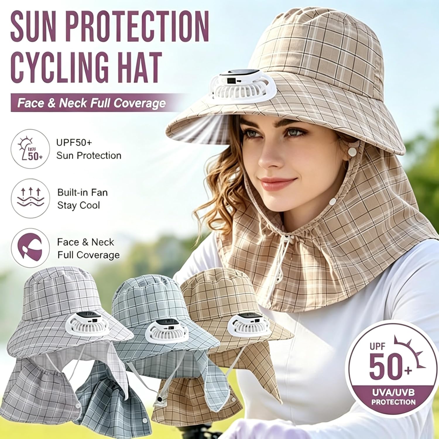 Visor Sun Hat - Cappello con Ventilatore Solare Ricaricabile USB,